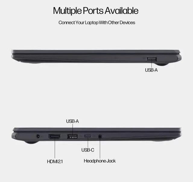 Alt view image 4 of 6 - ASUS Vivobook Go 14 Laptop for Student, 14 FHD Display, Intel Celeron, 4GB RAM, 128GB eMMC + 1TB Portable SSD, 1-Year of Microsoft 365, Wi-Fi & BT, Webcam, NumberPad, HDMI, 5-in-1 Hub, Win 11 Home