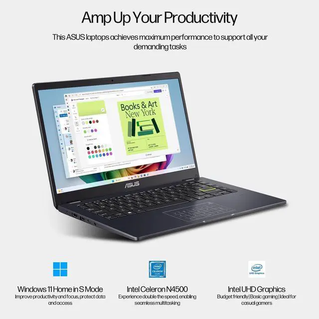 Alt view image 3 of 6 - ASUS Vivobook Go 14 Laptop for Student, 14 FHD Display, Intel Celeron, 4GB RAM, 128GB eMMC + 1TB Portable SSD, 1-Year of Microsoft 365, Wi-Fi & BT, Webcam, NumberPad, HDMI, 5-in-1 Hub, Win 11 Home