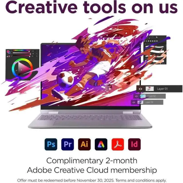 Alt view image 6 of 7 - Lenovo Yoga 7i 2-in-1 16" 2K Touchscreen Laptop AI Copilot + PC, Intel Core Ultra 5, 16GB DDR5X, 512GB SSD + 256GB Portable SSD, Microsoft 365 Office Lifetime + Stylus Pen, WiFi 7, HDMI, Win 11 Home