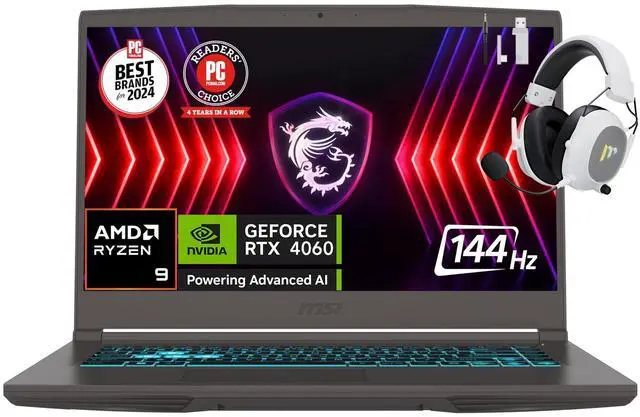 Main image of MSI Thin A15 AI 15.6 144Hz FHD Gaming Laptop, AMD Ryzen 9-8945HS, NVIDIA Geforce RTX 4060, 64GB DDR5 RAM, 2TB NVMe SSD, WiFi 6E, Cooler Boost, Backlit Keyboard, w/Mytrix Accessory, Win 11 Pro - Black