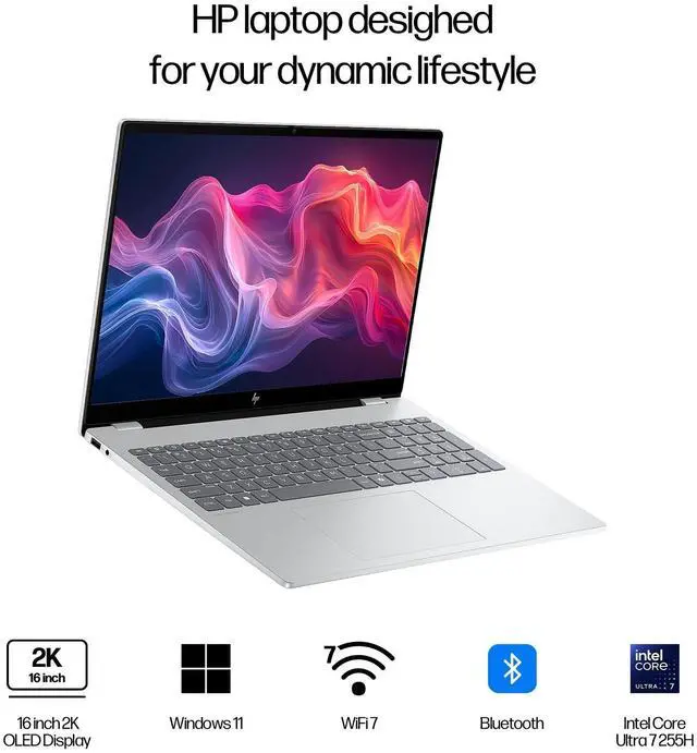 Alt view image 3 of 7 - HP OmniBook 7 16" Touchscreen Laptop - Intel Core Ultra 7 255H, 2K OLED 120Hz Display, 32GB RAM, 2TB SSD, AI Camera, Wi-Fi 7, Backlit Keyboard, Bundle With Mytrix Cooling Pad Assy, Windows 11 Pro