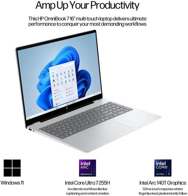 Alt view image 5 of 7 - HP OmniBook 7 16" Touchscreen Laptop - Intel Core Ultra 7 255H, 2K OLED 120Hz Display, 32GB RAM, 2TB SSD, AI Camera, Wi-Fi 7, Backlit Keyboard, Bundle With Mytrix Cooling Pad Assy, Windows 11 Pro