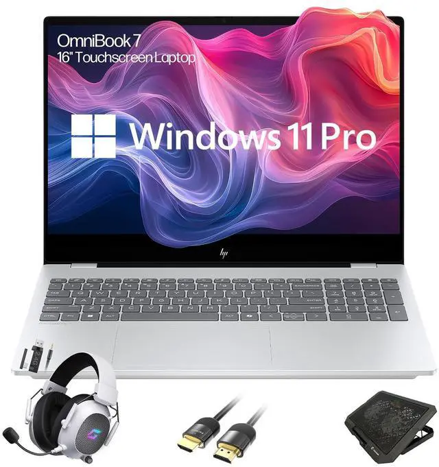 Main image of HP OmniBook 7 16" Touchscreen Laptop - Intel Core Ultra 7 255H, 2K OLED 120Hz Display, 32GB RAM, 2TB SSD, AI Camera, Wi-Fi 7, Backlit Keyboard, Bundle With Mytrix Cooling Pad Assy, Windows 11 Pro