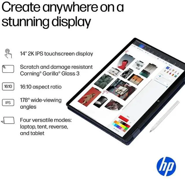 Alt view image 5 of 7 - HP Omnibook X Flip 2 in 1 14 2K Touchscreen Laptop, Convertible Laptop 16GB DDR5 RAM 512GB SSD, Intel Core Ultra 5, Intel Arc 130V GPU, Thunderbolt 4, Windows 11 Pro, Office 365 with Microsoft Pen