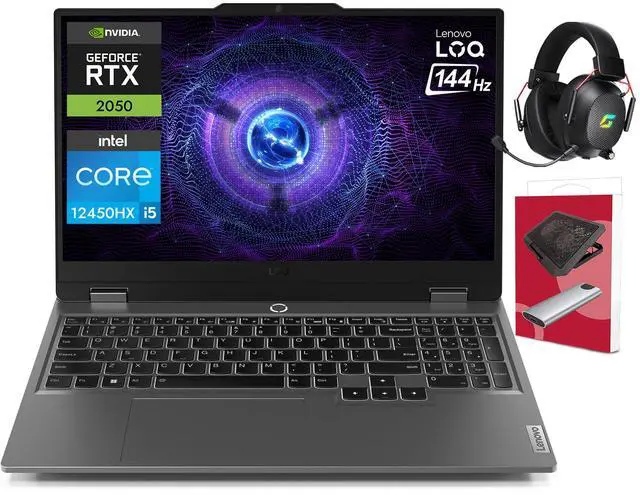 Main image of Lenovo LOQ 15.6" 144Hz FHD Gaming Laptop, Intel Core i5-12450HX, 64GB DDR5, 2TB NVMe SSD, GeForce RTX 2050, RJ-45, USB-C, Backlit KB, w/ CyberGeek Accessories, Win 11 Pro