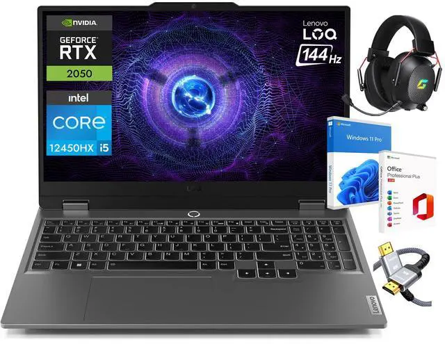 Main image of Lenovo LOQ 15.6" 144Hz FHD Laptop, Intel Core i5-12450HX, 32GB DDR5, 2TB NVMe SSD, GeForce RTX 2050, RJ-45, HDMI, USB-C, Wi-Fi 6, Backlit KB, w/ CyberGeek Accessories, Win 11 Pro
