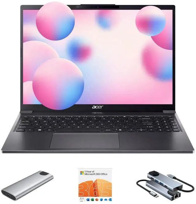 Main image of Acer Aspire Go 15 Laptop, 15.3" WUXGA 1920 x 1200 IPS, Intel Core i5, 8GB DDR5, 256GB SSD + 256GB Portable SSD, Wi-Fi 6, HDMI, Portable Laptop for Business, w/Microsoft 365, 5-in-1 Hub, Win 11 Home