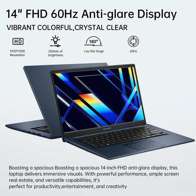 Alt view image 3 of 7 - ASUS Vivobook 14" FHD Laptop, Intel Core i5-1334U, 40GB RAM 1TB SSD, NumberPad, Long Battery Life, Private Webcam, Student Business Laptop Bundle, Windows 11, Quiet Blue