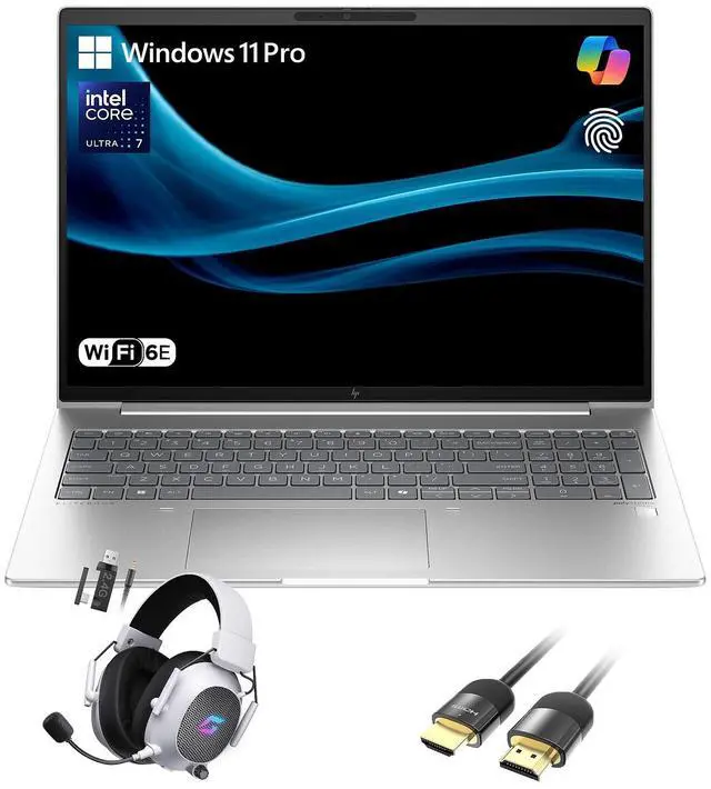 Main image of HP EliteBook 660 G11 16 Notebook AI LaptopIntel Core Ultra 7 165U, 16 GB DDR5 RAM, 2TB SSD, WUXGA 1920×1200 IPS Display, Wi-Fi 6E, KB, Fingerprint, w/Wireless Headset, HDMI Cable, Windows 11 Pro