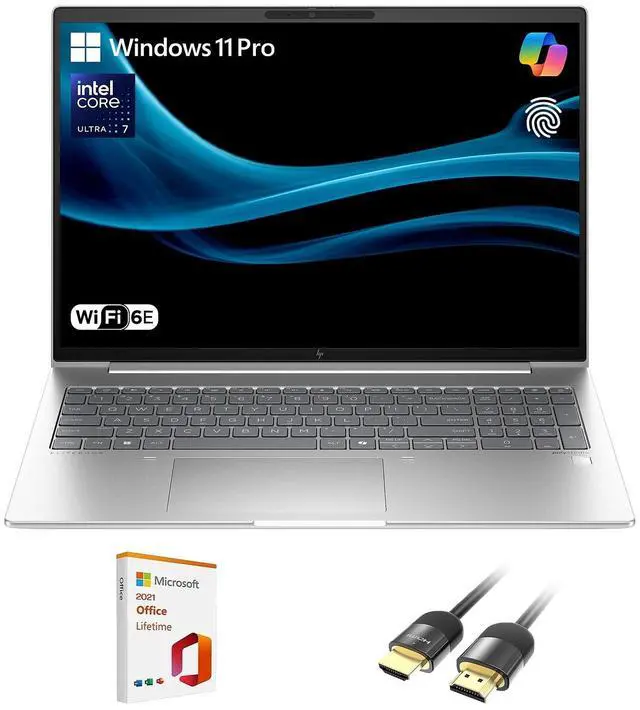 Main image of HP Elitebook 660 G11 16" Laptop, WUXGA IPS Display Business AI Laptop - Intel Core Ultra 7 165U, 16GB RAM, 2TB SSD, Intel Graphics, Wi-Fi 6E, FP Reader, w/2021 Lifetime Office, HDMI Cable, Win 11 Pro