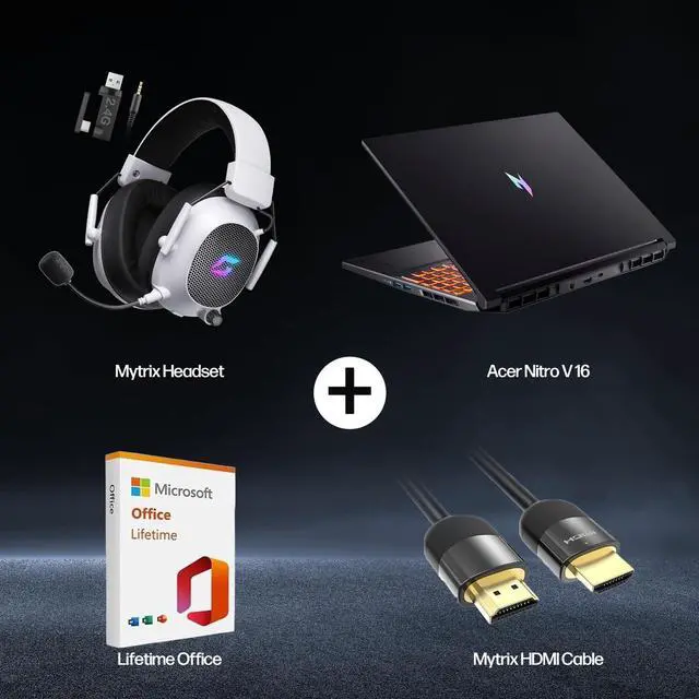 Alt view image 2 of 7 - Acer Nitro V 16 Laptop, 16" WUXGA Display, NVIDIA GeForce RTX 5050, AMD Ryzen 7 260 8-Core, 64GB RAM, 2TB SSD, WiFi 6, Backlit Keyboard, with Mytrix Assy HDMI Cable Office Lifetime, Windows 11