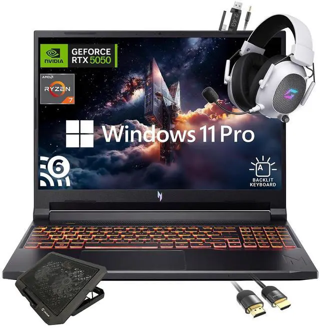 Main image of Acer Nitro V 16" WUXGA Gaming Laptop, AMD Ryzen 7 260 8-Core, NVIDIA GeForce RTX 5050, WUXGA 180Hz IPS, 16GB RAM, 1TB SSD, WiFi 6, Backlit Keyboard, w/ Mytrix Cooling Pad HDMI Cable, Windows 11 Pro