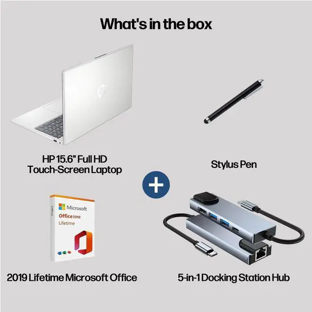 Alt view image 2 of 7 - HP 15.6 inch Touchscreen Laptop Computer, 10-Core Intel Core 5 120U, 15.6" FHD IPS Display, 32GB RAM, 2TB SSD, Copilot AI, Privacy Camera, 2019 Office Lifetime+Stylus Pen+USB Hub, Windows 11 Pro