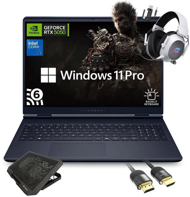 Main image of Dell Alienware 16 Aurora AC16250 Gaming Laptop, Intel Core 7 240H, NVIDIA GeForce RTX 5050, 16" WQXGA 120Hz IPS, 16GB RAM, 1TB SSD, WiFi 6, w/ Mytrix Cooling Pad HDMI Cable, Windows 11 Pro