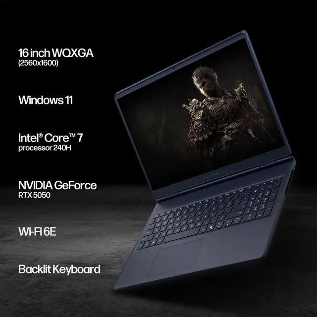 Alt view image 3 of 7 - Dell Alienware 16 Aurora AC16250 Gaming Laptop, Intel Core 7 240H, NVIDIA GeForce RTX 5050, 16" WQXGA 120Hz IPS, 16GB RAM, 1TB SSD, WiFi 6, w/ Mytrix Cooling Pad HDMI Cable, Windows 11 Pro