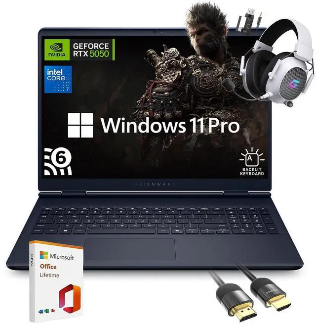 Main image of Dell Alienware 16 Aurora Gaming Laptop AC16250, 16" WQXGA Display, NVIDIA GeForce RTX 5050, Intel Core 7-240H, 64GB RAM, 2TB SSD, Backlit Keyboard, with Mytrix Assy Office Lifetime, Wins 11 Pro