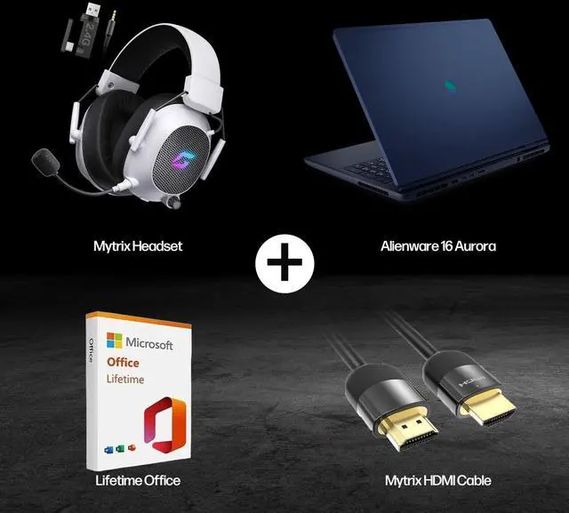 Alt view image 2 of 7 - Dell Alienware 16 Aurora Gaming Laptop AC16250, 16" WQXGA Display, NVIDIA GeForce RTX 5050, Intel Core 7-240H, 64GB RAM, 2TB SSD, Backlit Keyboard, with Mytrix Assy Office Lifetime, Wins 11 Pro