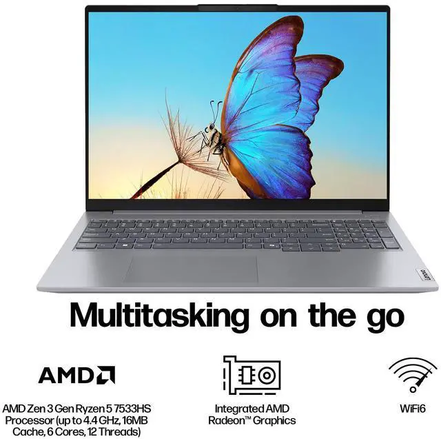 Alt view image 2 of 7 - Lenovo ThinkBook 16 Gen 7 Business Laptop, 16" IPS WUXGA Display, AMD Ryzen 5 7533HS(Beat i7-1355U), 16GB DDR5 RAM, 1TB SSD, Ethernet RJ-45, Fingerprint Reader, Copilot+ PC, Windows 11 Pro