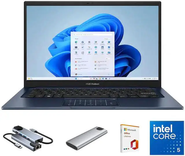 Main image of ASUS Vivobook 14" FHD Laptop for Student Business Home School, Intel Core 5 120U, 24GB RAM 2TB SSD, Numeric Keypad, w/ Mytrix 6-in-1 Hub, MS Office 21 Lifetime, 128GB External SSD, Windows 11