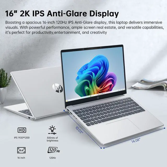 Alt view image 2 of 7 - HP Omnibook 5 AI Laptop,16" 2K (1920 x 1200) Laptop PC,Next Gen AI PC AMD Ryzen AI 7 350(NPU 50 TOPS),16GB RAM,1TB SSD Laptops for Business, College, School, Photo Editing,Lifetime Office,Win 11 Pro