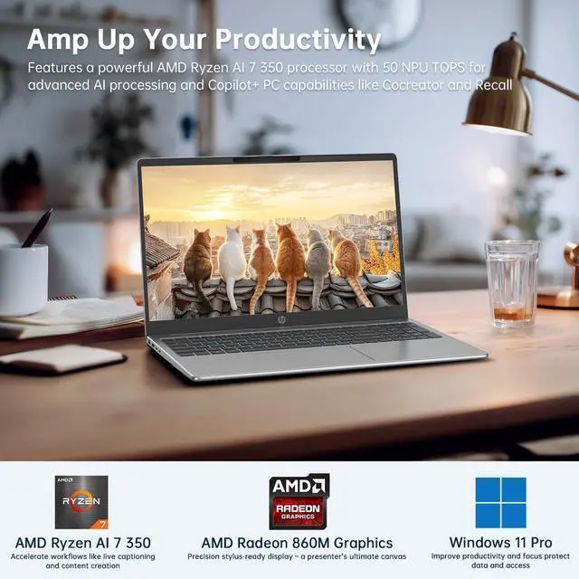 Alt view image 3 of 7 - HP Omnibook 5 AI Laptop,16" 2K (1920 x 1200) Laptop PC,Next Gen AI PC AMD Ryzen AI 7 350(NPU 50 TOPS),16GB RAM,1TB SSD Laptops for Business, College, School, Photo Editing,Lifetime Office,Win 11 Pro