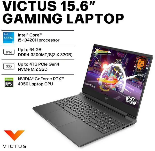Alt view image 2 of 7 - HP Victus Gaming Laptop, 15.6 FHD 144HZ Display, Intel Core i5-13420H, NVIDIA GeForce RTX 4050, 64GB RAM 1TB SSD, Backlit Keyboard, WiFi 6, Win 11 Pro, Bundled with Mytrix Accessory