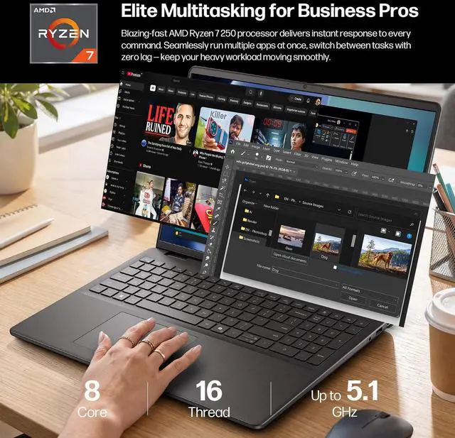 Alt view image 3 of 7 - Dell 16 Touchscreen Laptop, AMD Ryzen 7 250, 16Wuxga Display, 16GB DDR5 RAM 512GB SSD, Lifetime MS Office 2021, Backlit, Keyboard, Laptop for Business & Creator, Windows 11 Pro with Accessory