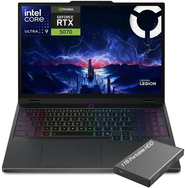 Main image of Lenovo Legion 5i 15.1" Gaming Laptop, 2.5K WQXGA PureSight 165Hz OLED Display, Intel Core Ultra 9-275HX, NVIDIA GeForce RTX 5070, 16GB RAM, 1TB SSD, Wi-Fi 7, RGB Backlit, Win 11, w/1TB Portable HDD