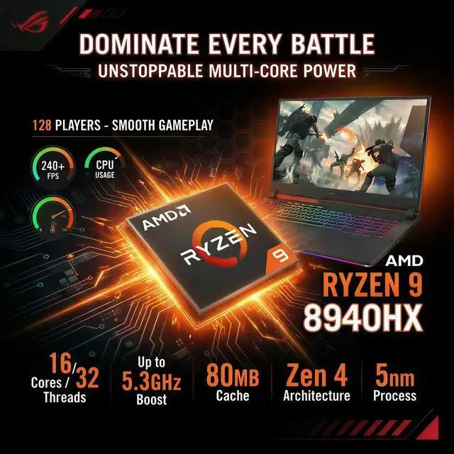 Alt view image 3 of 7 - ASUS ROG Strix G16 Gaming Laptop, 16 FHD+ 165Hz/3ms, GeForce RTX 5070Ti 12GB GDDR7, AMD Ryzen 9 8940HX, 16GB DDR5-5600, 1TB PCIe Gen 4 SSD, Wi-Fi 6E, Win11 Home,RGB Backlit KB,w/Lifetime Office