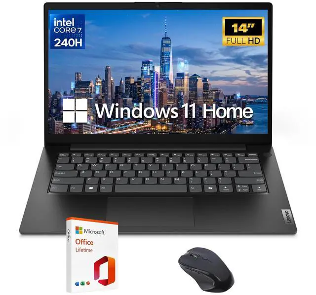 Main image of Lenovo V14 G5 14" FHD Laptop, Intel Core 7 240H, 16GB LPDDR5x RAM, 1TB PCIe SSD, Windows 11 Home, Lifetime Office 2019 Bundle, for Home & Student, Black