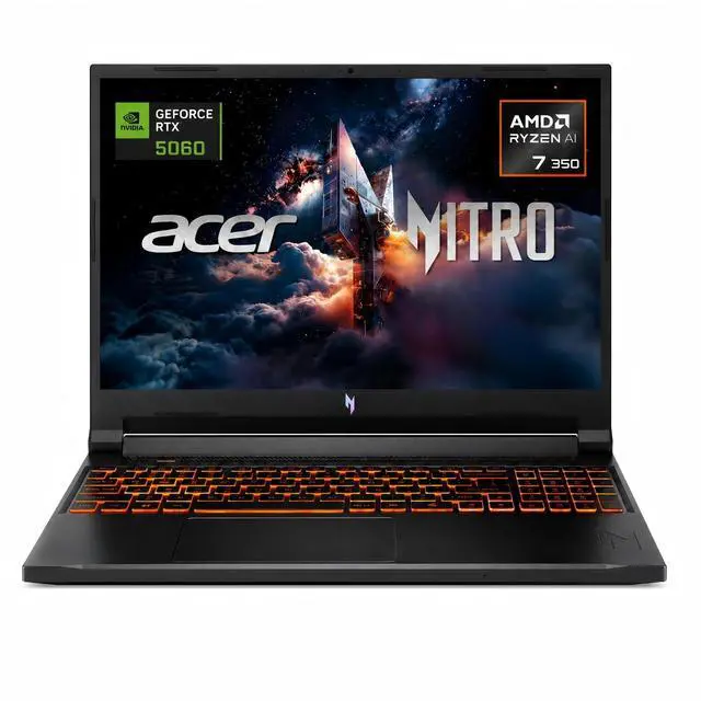 Main image of Acer Nitro V 16" WUXGA 180Hz Gaming Laptop, NVIDIA RTX 5060 (AI-Optimized), Ryzen AI 7 350, 16GB DDR5 RAM, 1TB PCIe Gen4 SSD, Wi-Fi 6, Win 11 Home