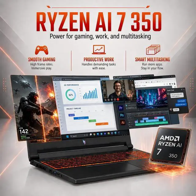 Alt view image 2 of 2 - Acer Nitro V 16" WUXGA 180Hz Gaming Laptop, NVIDIA RTX 5060 (AI-Optimized), Ryzen AI 7 350, 16GB DDR5 RAM, 1TB PCIe Gen4 SSD, Wi-Fi 6, Win 11 Home