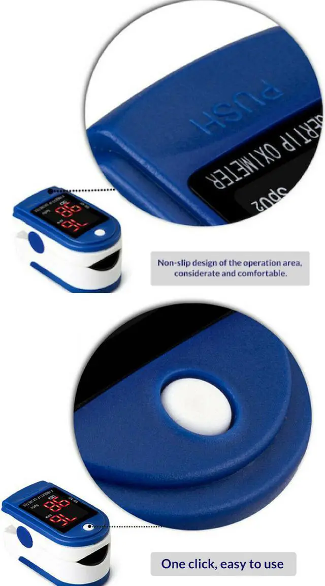 Alt view image 7 of 7 - Contec CMS50DL Fingertip Pulse Oximeter, Blood Oxygen Saturation Monitor (SpO2) with Pulse Rate Measurements and Bar Graph, Digital LED Display, Blue