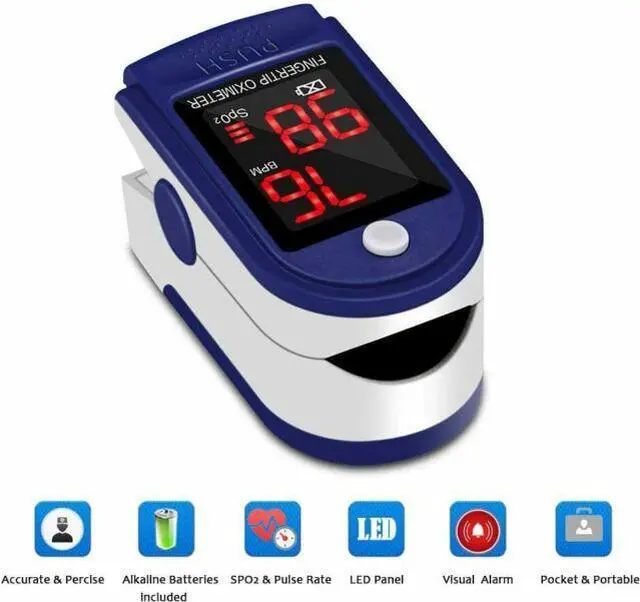 Alt view image 5 of 7 - Contec CMS50DL Fingertip Pulse Oximeter, Blood Oxygen Saturation Monitor (SpO2) with Pulse Rate Measurements and Bar Graph, Digital LED Display, Blue