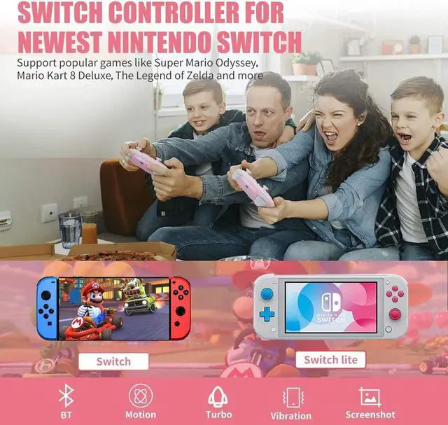 Alt view image 3 of 7 - Wireless Controller for Nintendo Switch/Lite, Mytrix Wireless Pro Controllers with Auto-Fire Turbo, Motion Control, Wake-Up, Headphone Jack, Adjustable Vibration, Sakura Cherry Blossoms Pink