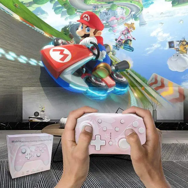 Alt view image 7 of 7 - Wireless Controller for Nintendo Switch/Lite, Mytrix Wireless Pro Controllers with Auto-Fire Turbo, Motion Control, Wake-Up, Headphone Jack, Adjustable Vibration, Sakura Cherry Blossoms Pink