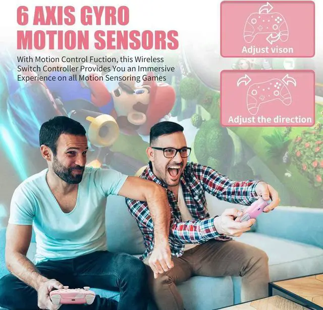 Alt view image 2 of 7 - Wireless Controller for Nintendo Switch/Lite, Mytrix Wireless Pro Controllers with Auto-Fire Turbo, Motion Control, Wake-Up, Headphone Jack, Adjustable Vibration, Sakura Cherry Blossoms Pink