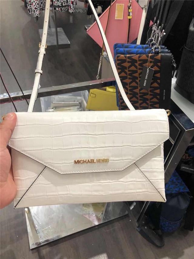 Michael Kors 35F9GTTC6E Medium Envelope Clutch Bag Handbag Purse Embossed  Leather Optic White 