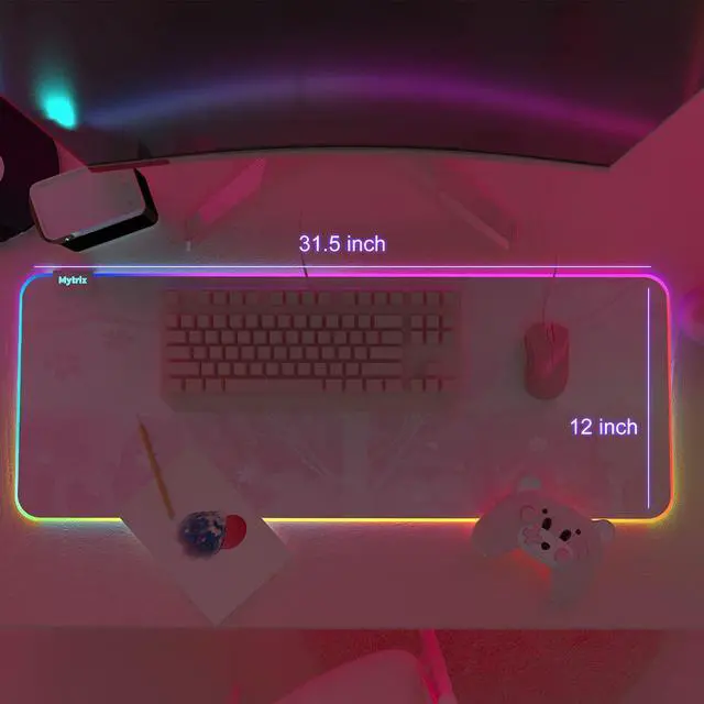 Alt view image 2 of 7 - RGB Gaming Mouse Pad, LED Soft Extra Extended Large Office Mouse Pad, Anti-Slip Rubber Base, Computer Keyboard Mouse Mat (31.5 x 12 Inch) Sakura Cherry Blossoms Pink
