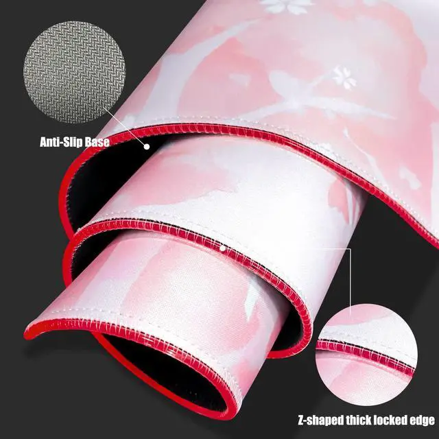 Alt view image 6 of 7 - RGB Gaming Mouse Pad, LED Soft Extra Extended Large Office Mouse Pad, Anti-Slip Rubber Base, Computer Keyboard Mouse Mat (31.5 x 12 Inch) Sakura Cherry Blossoms Pink