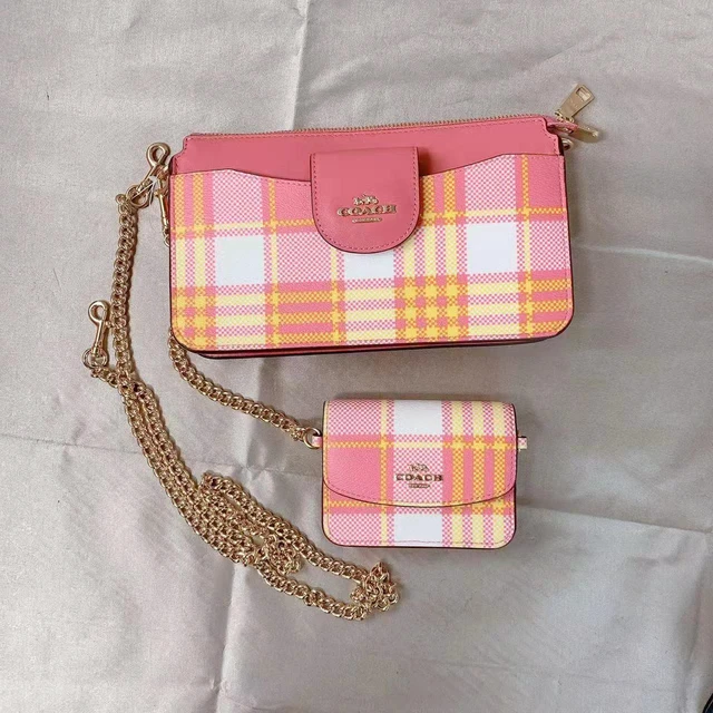 Alt view image 2 of 6 - Coach C8682 Poppy Crossbody With Garden Plaid Print In Gold/Taffy Multi