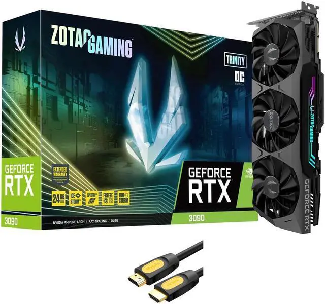 Main image of ZOTAC Gaming GeForce RTX 3090 Trinity OC Graphics Card 24GB GDDR6X 384-bit PCIE 4.0, IceStorm 2.0 Advanced Cooling, Spectra 2.0 RGB Lighting, 3x DisplayPort 1.4a, 1x HDMI 2.1 w/ Mt HDMI Cable