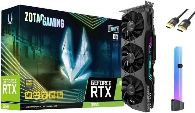 Main image of ZOTAC Gaming GeForce RTX 3090 Trinity OC Graphics Card 24GB GDDR6X 384-bit PCIE 4.0, IceStorm 2.0 Advanced Cooling, 3x DisplayPort 1.4a, 1x HDMI 2.1 w/ Mt HDMI 2.1 Cable, Anti-Sag RGB Holder