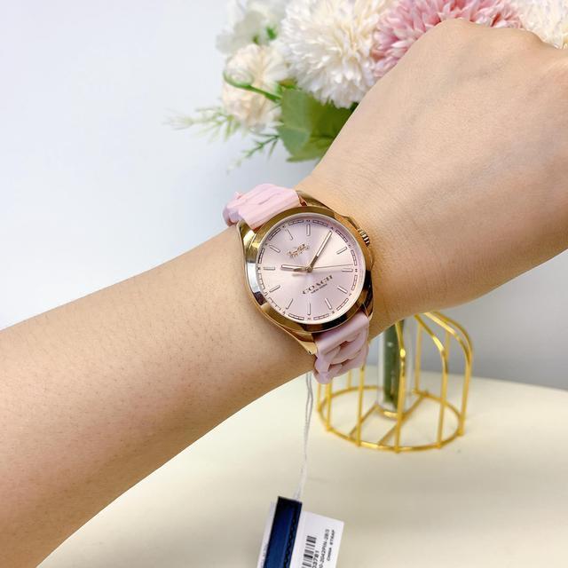 Coach watch pink online leather strap