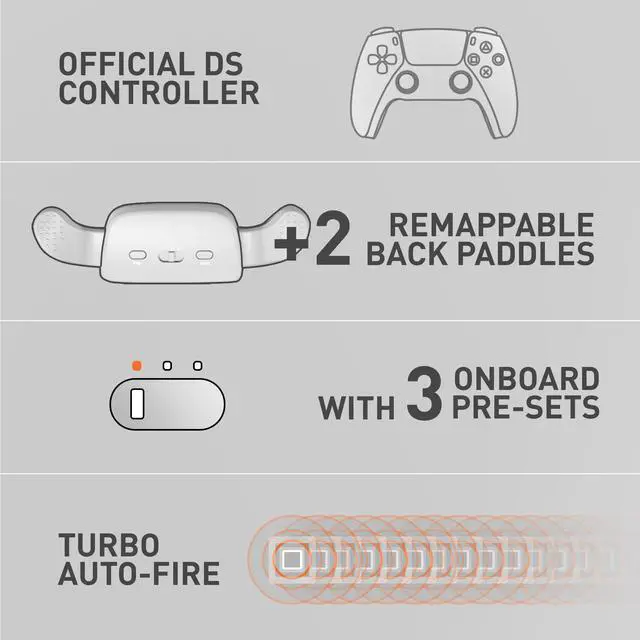 Alt view image 5 of 6 - Mytrix Customized Controller with 2 Remappable Paddles for PlayStation 5 (PS5), Programmable Back Buttons with Fast Turbo Auto-Fire, 3 Setup Saving Slots Onboard Switch  White