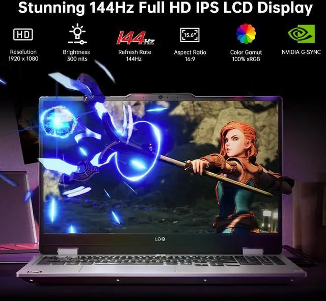 Alt view image 6 of 7 - Lenovo LOQ RTX 5060 Gaming Laptop, 15.6" FHD 144Hz NVIDIA G-Sync Display, AMD Ryzen 7 250, NVIDIA GeForce RTX 5060, 32GB DDR5 RAM, 2TB SSD, 5MP Privacy Camera, Ethernet (RJ45), Backlit KB, Win 11 Home
