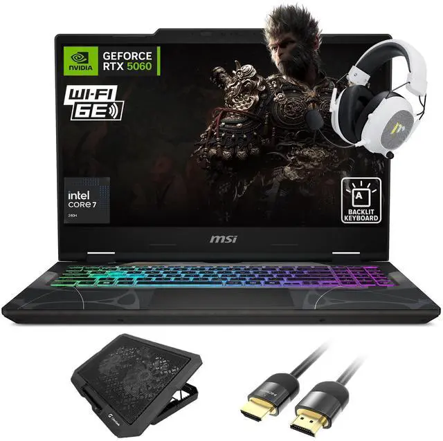 Main image of MSI Cyborg 15.6 inch FHD 144Hz Gaming Laptop, Intel Core 7 240H, NVIDIA GeForce RTX 5060, 16GB RAM, 1TB SSD, WiFi 6E, RGB Backlit Keyboard, w/Mytrix Assy Cooling Pad HDMI Cable, Windows 11