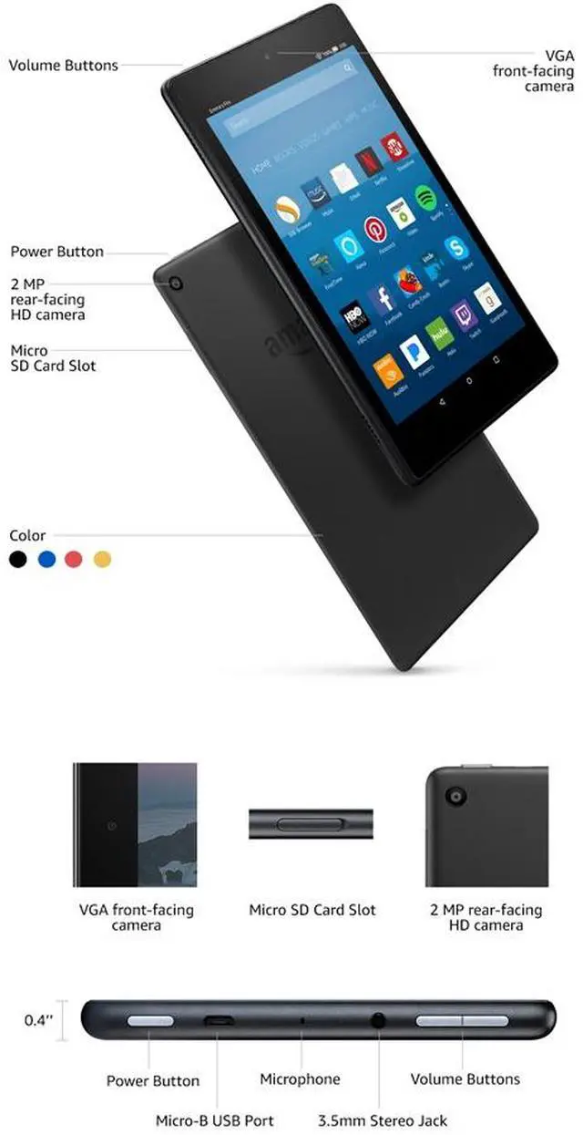 Alt view image 2 of 16 - Amazon - Fire 7 - 7" - Tablet - 16GB 7th Generation, 2017 Release - Punch Red