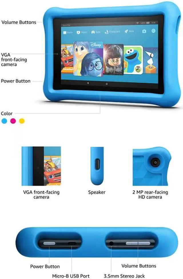 Alt view image 5 of 20 - Amazon - Fire Kids Edition - 7" - Tablet - 16GB 7th Generation, 2017 Release - Blue