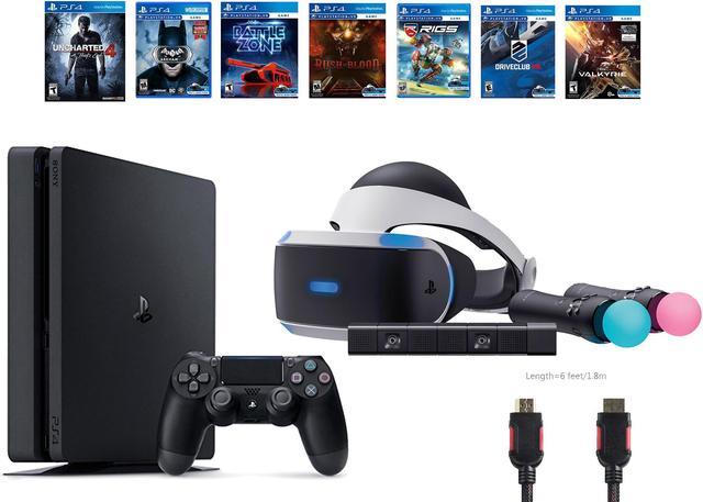 PlayStation VR Bundle (10 Items): PS4 Slim Console with Uncharted 4 Game, VR Headset, 2 Move Controllers PlayStation Camera, VR Games (Until Dawn, EVE: Valkyrie, Battlezone, Batman, Driveclub, Systems - Newegg.com